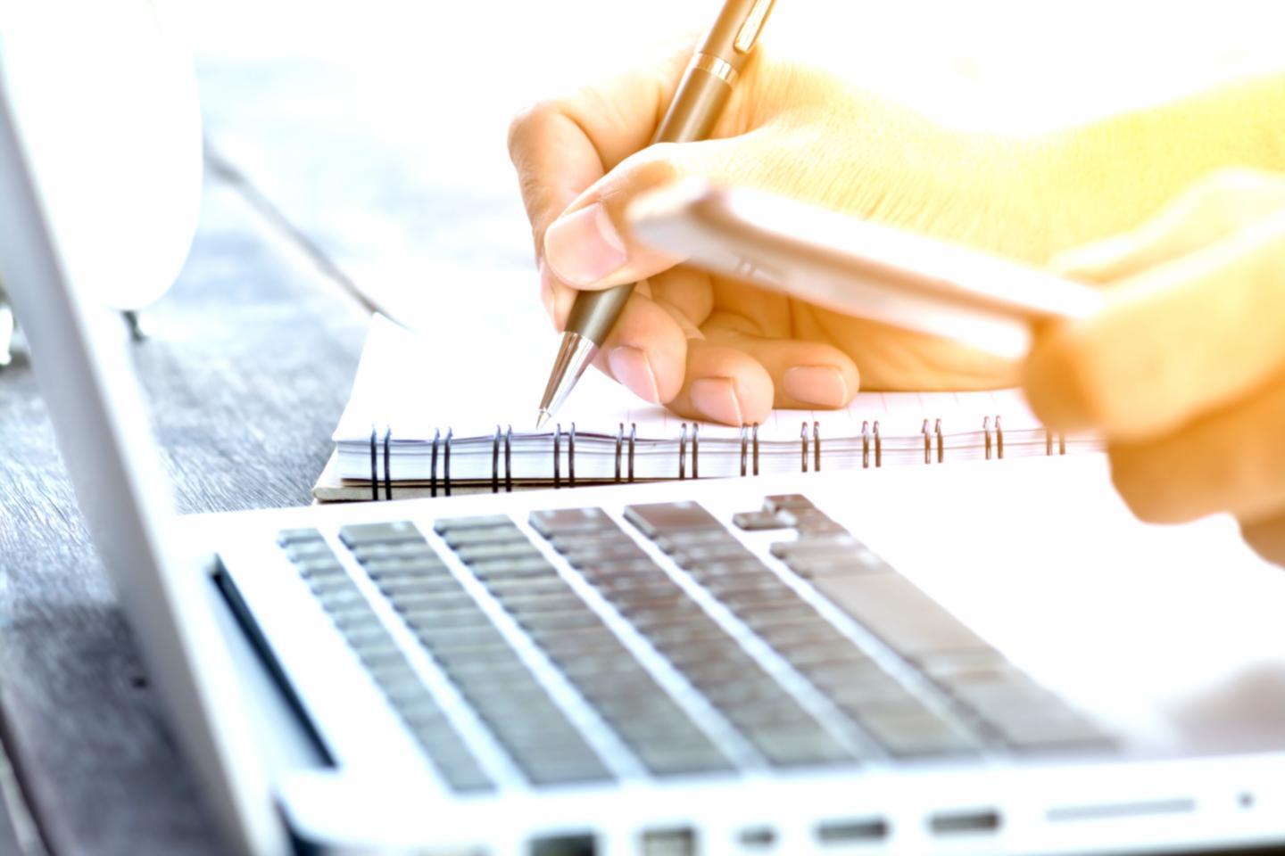 Student reviewing keyword research data